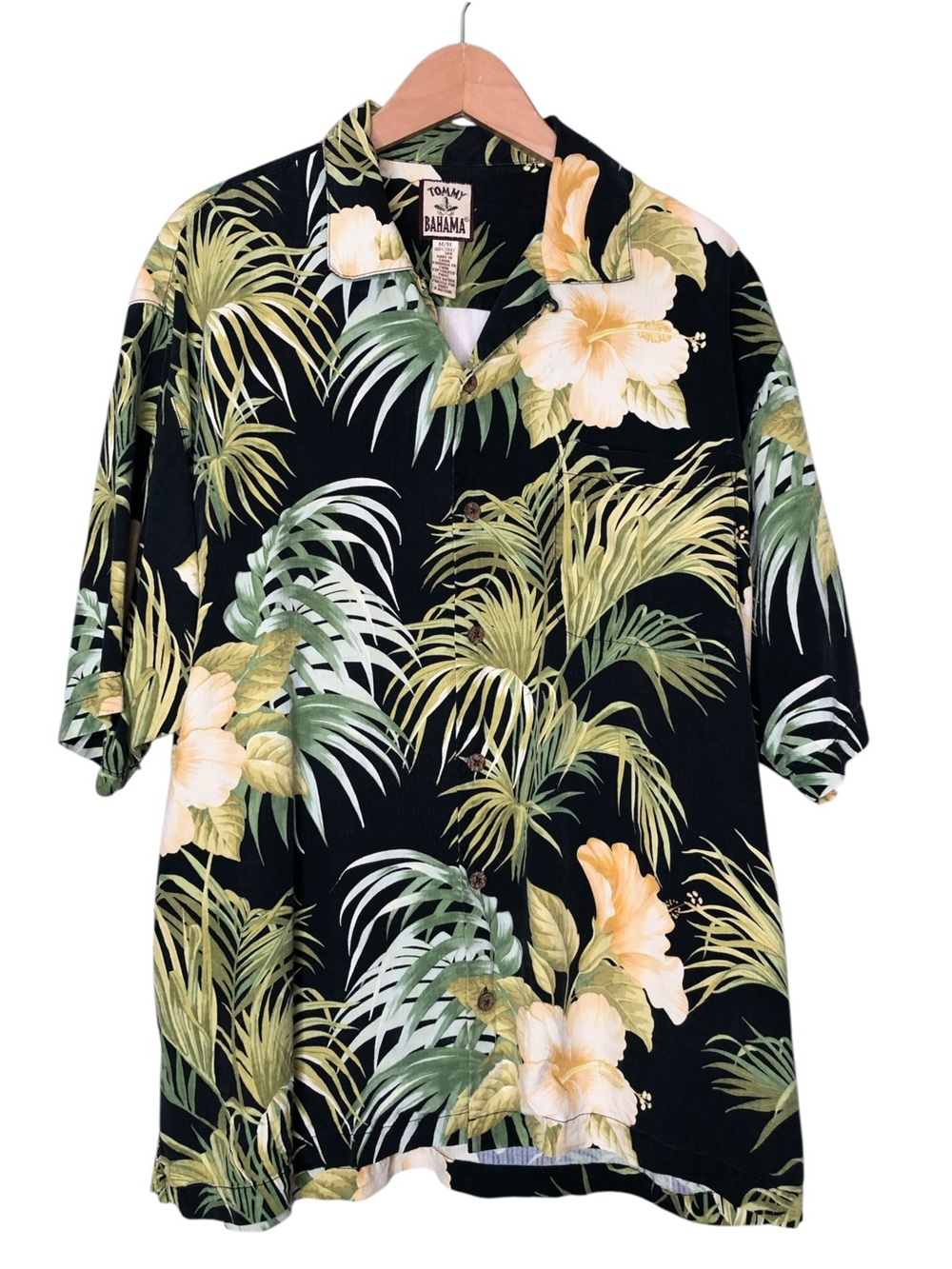 Tommy Bahama Silk Floral Tropical Camp Shirt Print Black Green Pink Men's Medium